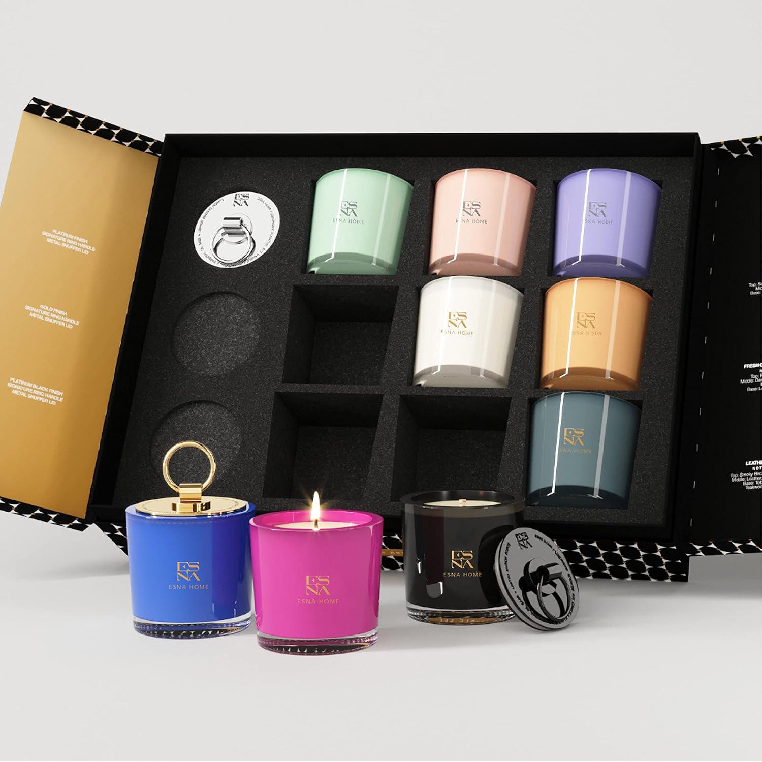 Luxury Scented Candle Gift Set - 9 Votives & Snuffers